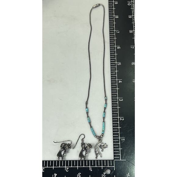 VTG Native American Turquoise & Sterling Silver Kokopelli Necklace Earring Set - Picture 14 of 15